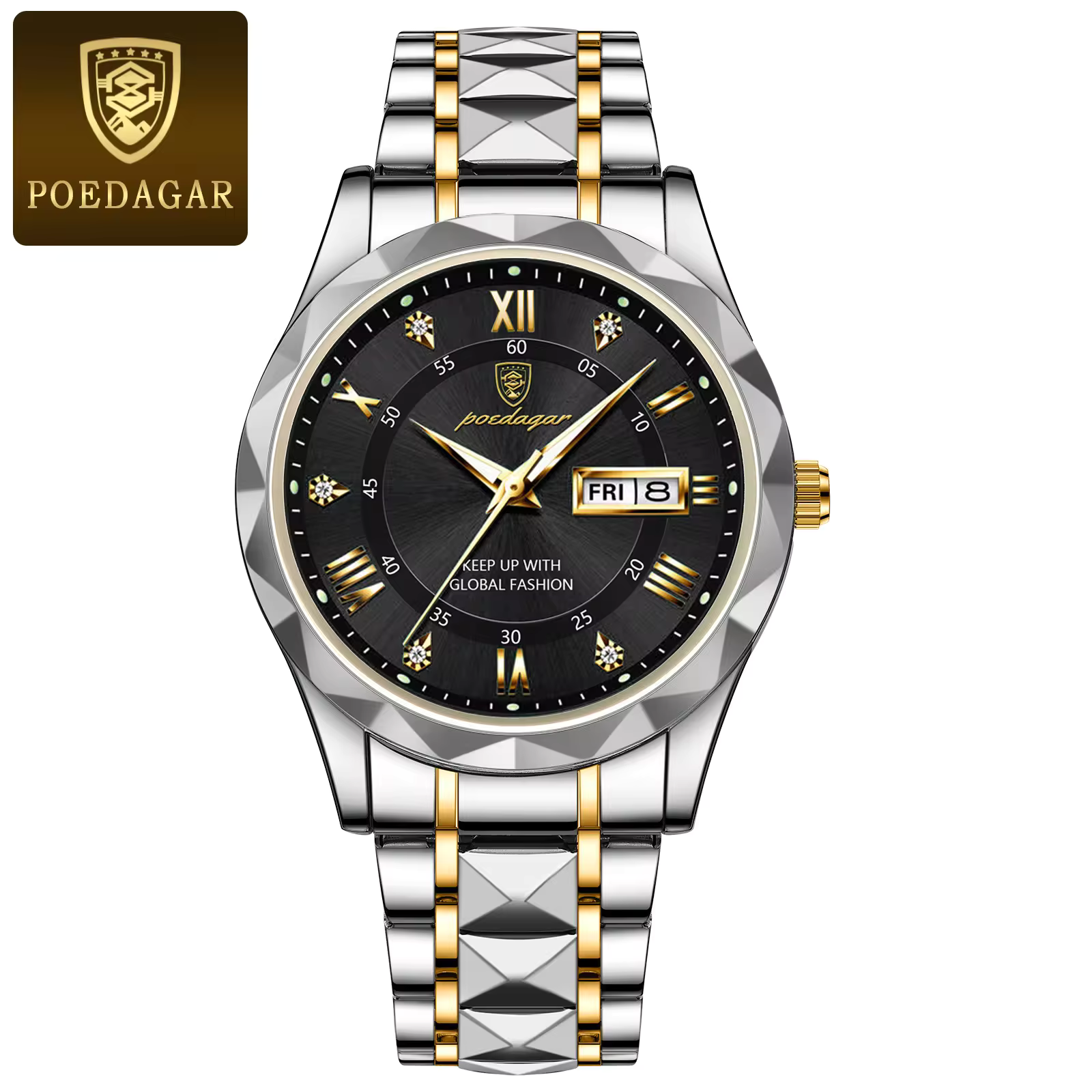 POEDAGAR 615 Quartz Watch for Men Hot Sale Steel Wrist Date Week Hour Clock Fashion Irregular Design Luxury Sport Watch Men Gift