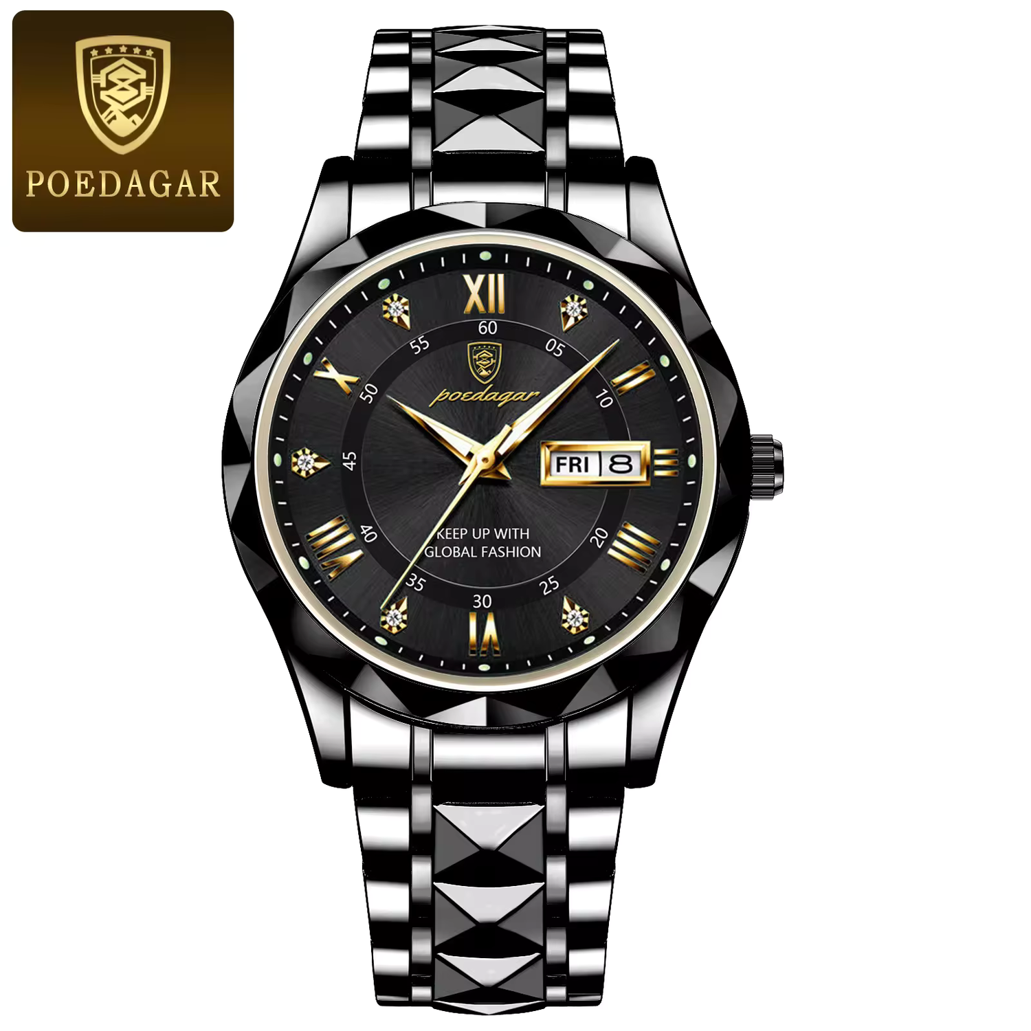 POEDAGAR 615 Quartz Watch for Men Hot Sale Steel Wrist Date Week Hour Clock Fashion Irregular Design Luxury Sport Watch Men Gift