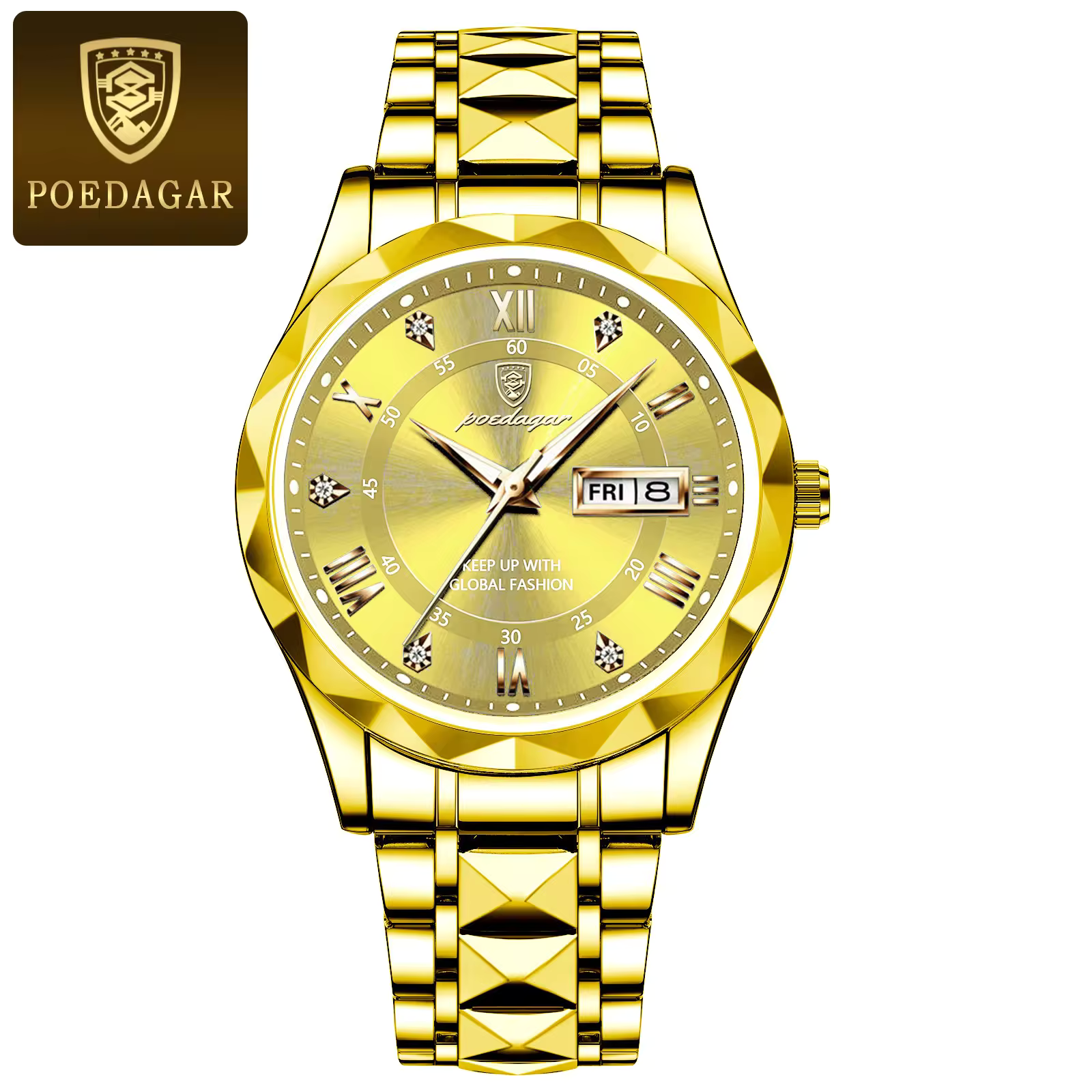 POEDAGAR 615 Quartz Watch for Men Hot Sale Steel Wrist Date Week Hour Clock Fashion Irregular Design Luxury Sport Watch Men Gift