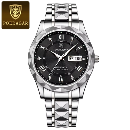 POEDAGAR 615 Quartz Watch for Men Hot Sale Steel Wrist Date Week Hour Clock Fashion Irregular Design Luxury Sport Watch Men Gift