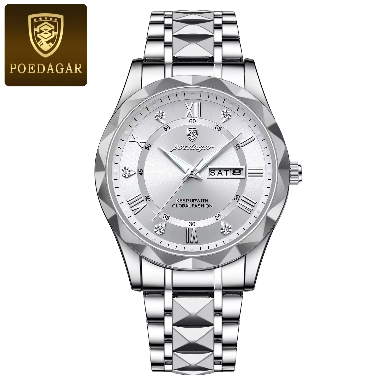 POEDAGAR 615 Quartz Watch for Men Hot Sale Steel Wrist Date Week Hour Clock Fashion Irregular Design Luxury Sport Watch Men Gift