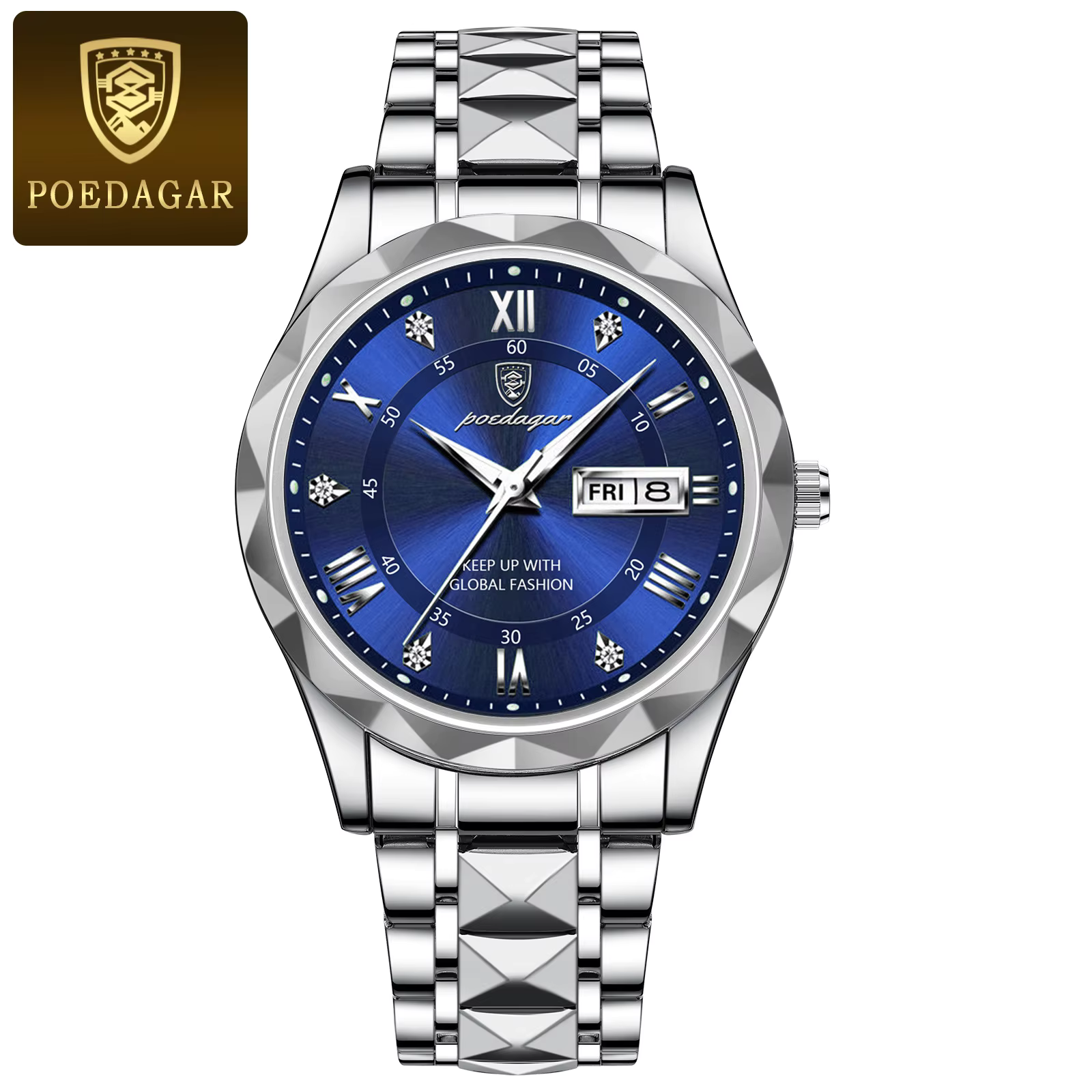 POEDAGAR 615 Quartz Watch for Men Hot Sale Steel Wrist Date Week Hour Clock Fashion Irregular Design Luxury Sport Watch Men Gift