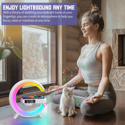 Smart G Light Bluetooth Audio 15W Wireless Charger Three-in-one Alarm Clock RGB Colorful Atmosphere Light APP Control Lamp