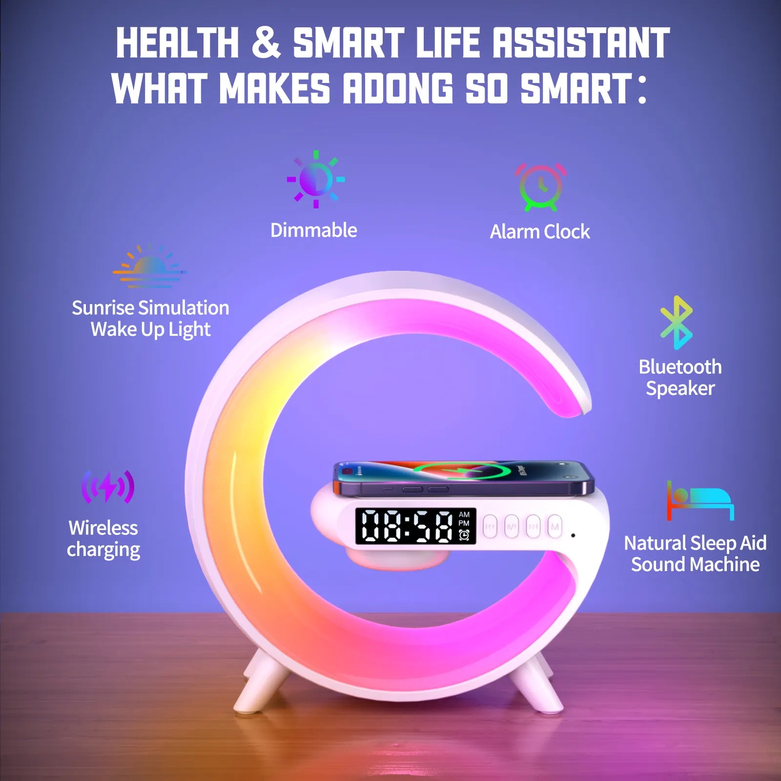 Smart G Light Bluetooth Audio 15W Wireless Charger Three-in-one Alarm Clock RGB Colorful Atmosphere Light APP Control Lamp