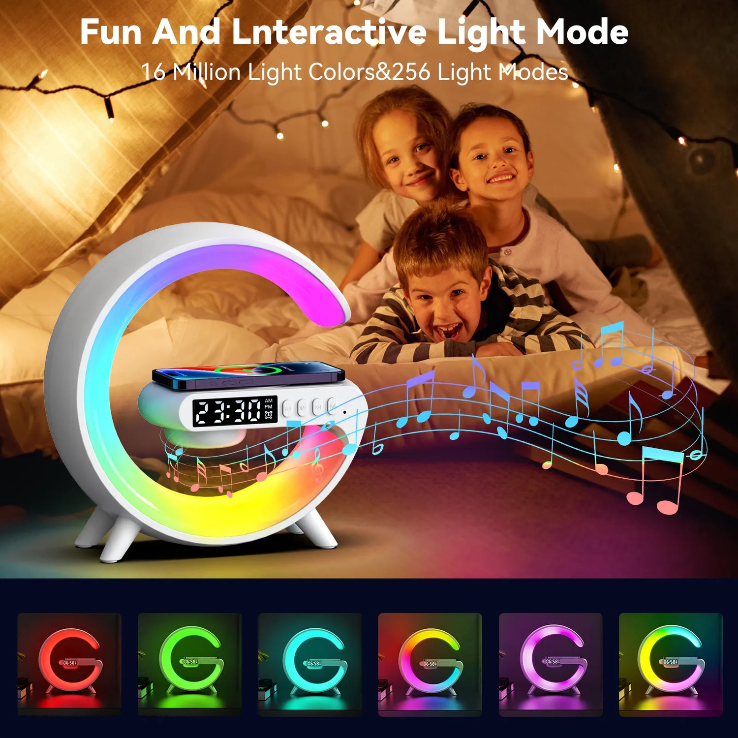 Smart G Light Bluetooth Audio 15W Wireless Charger Three-in-one Alarm Clock RGB Colorful Atmosphere Light APP Control Lamp