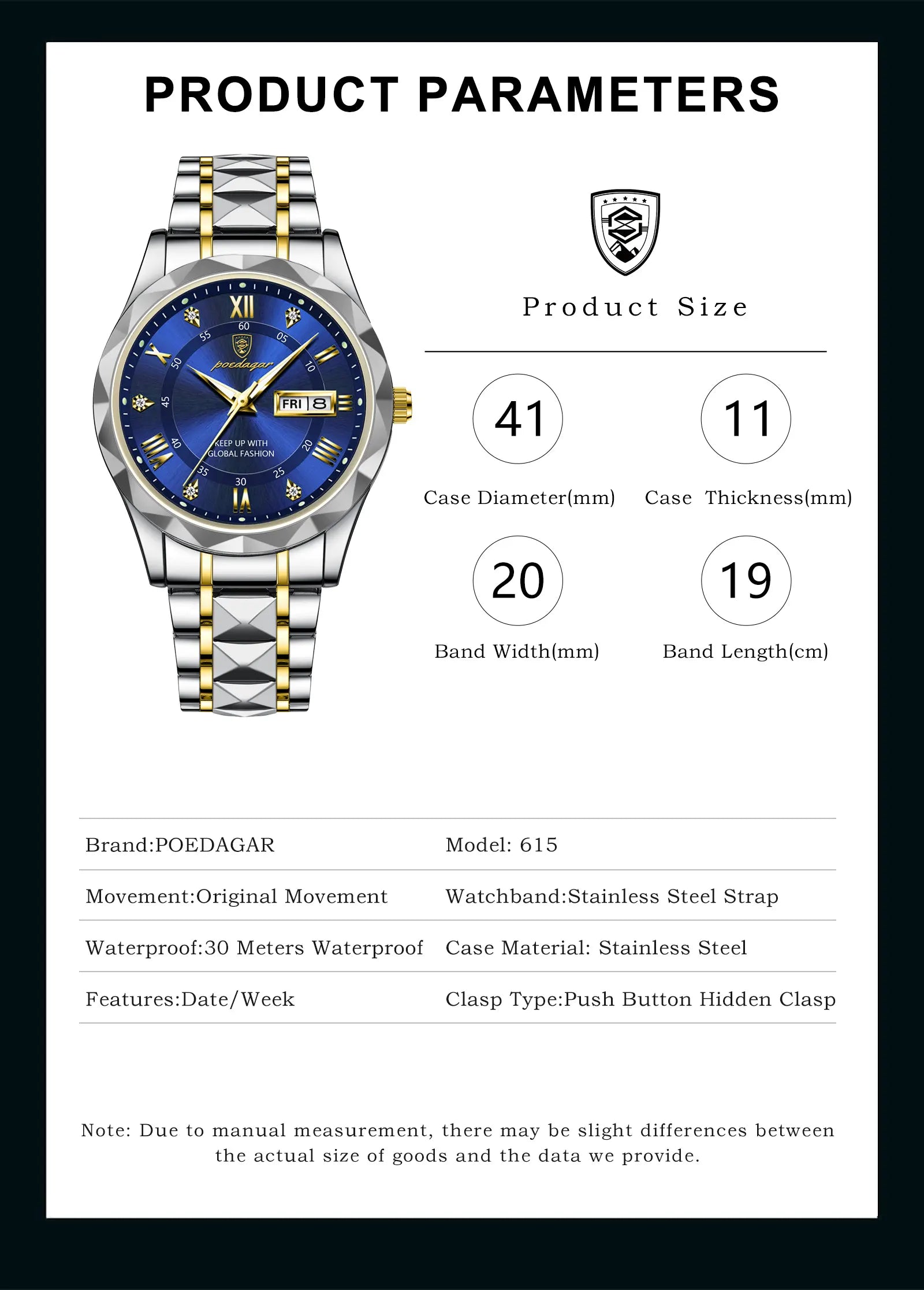 POEDAGAR 615 Quartz Watch for Men Hot Sale Steel Wrist Date Week Hour Clock Fashion Irregular Design Luxury Sport Watch Men Gift